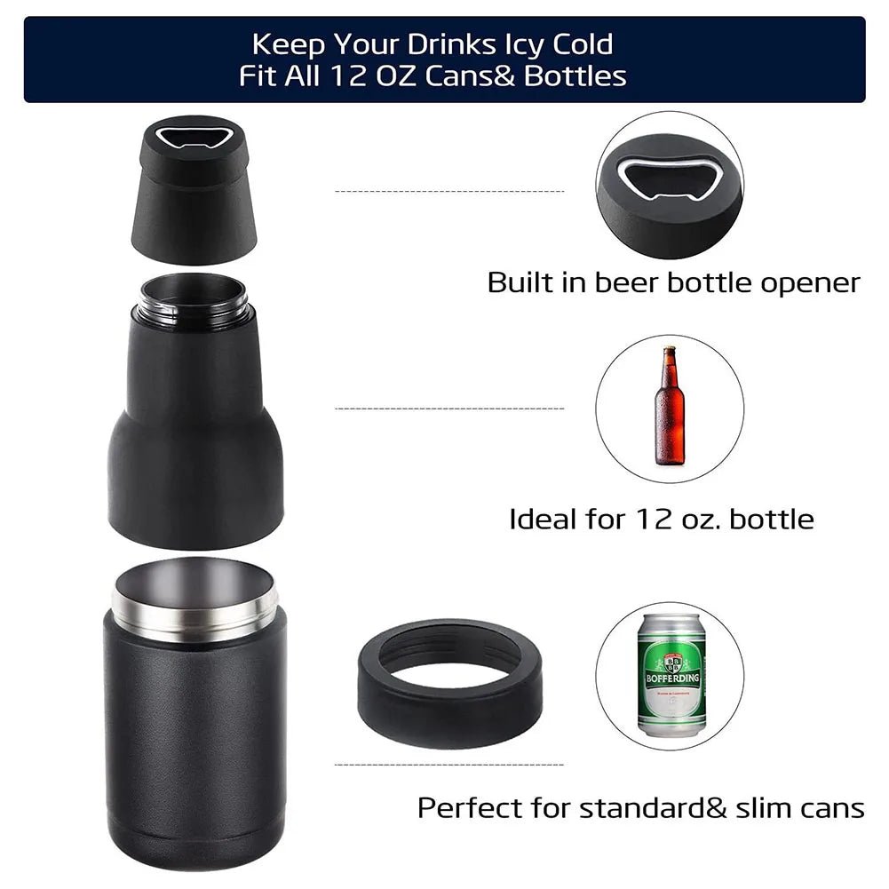 Beer Cooler 304 Stainless Steel Beer Bottle Can Holder Double Wall Vacuum Insulated Party Slim Beer Colder Keeper +Canned Opener - Jaazi Intl