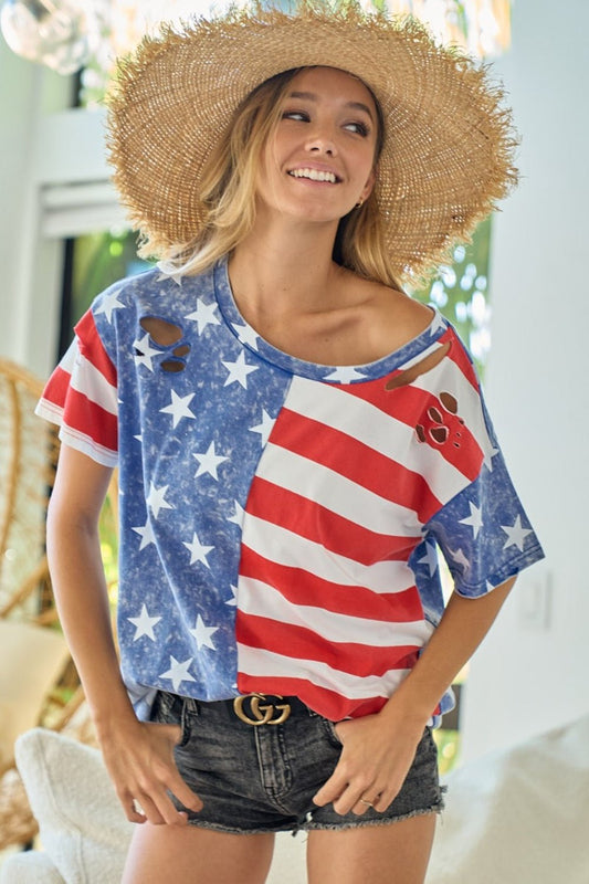 BiBi American Flag Theme Short Sleeve T - Shirt - Jaazi Intl