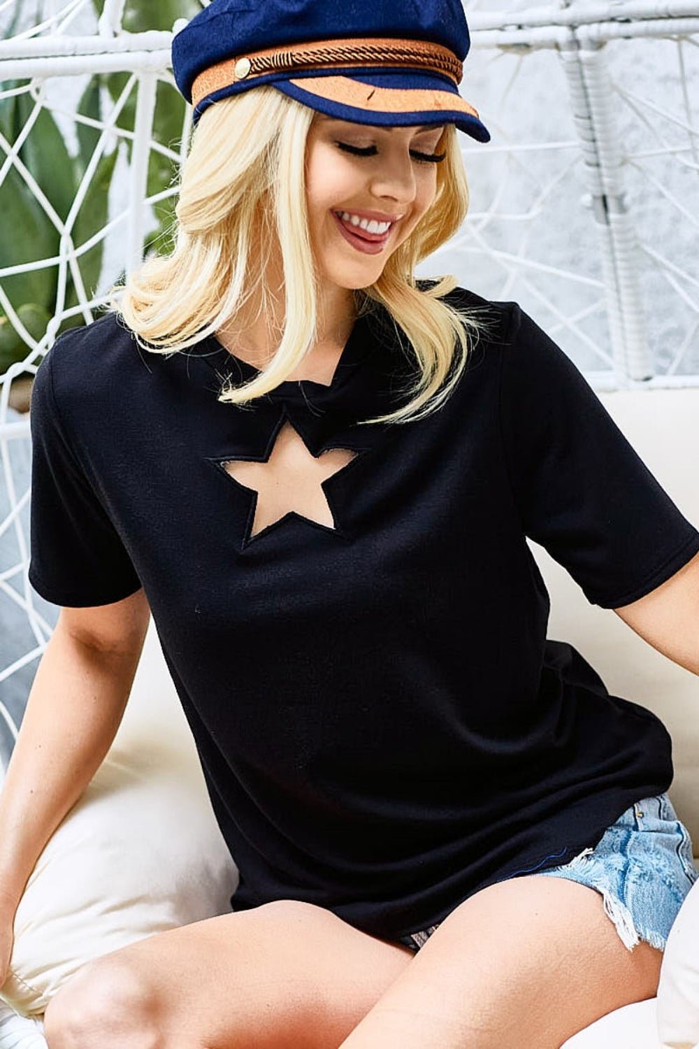 BiBi Star Cutout Short Sleeve T - Shirt - Jaazi Intl