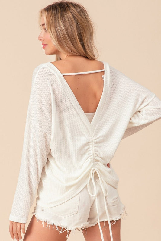 BiBi Waffled Backless Drawstring T-Shirt - Jaazi Intl