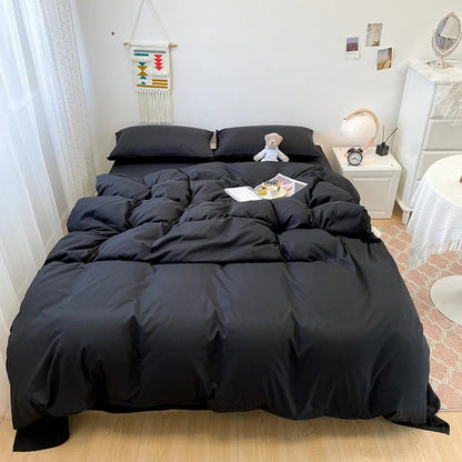 Black Bedding Set Soft Bed Linen Set Washed Cotton Duvet Cover Pillowcase and Bedsheet постельное бельё набор Home Bedclothes - Jaazi Intl