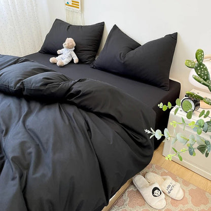 Black Bedding Set Soft Bed Linen Set Washed Cotton Duvet Cover Pillowcase and Bedsheet постельное бельё набор Home Bedclothes - Jaazi Intl