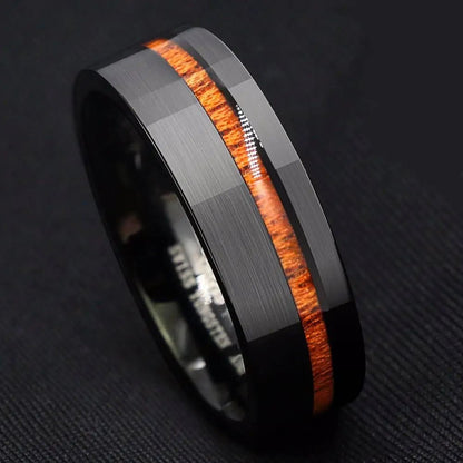 Black Brushed Tungsten Carbide Wood Ring - Jaazi Intl