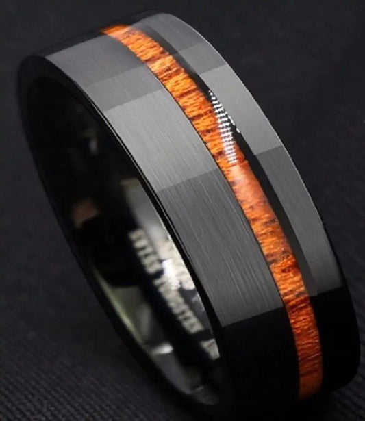 Black Brushed Tungsten Carbide Wood Ring - Jaazi Intl