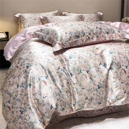 Blend Mulberry Silk 4 Pieces Bedding Set, 1PC Duvet Cover, 1PC Bed Sheet, 2PCS Pillowcases, Luxury Home Textiles Bedclothes - Jaazi Intl