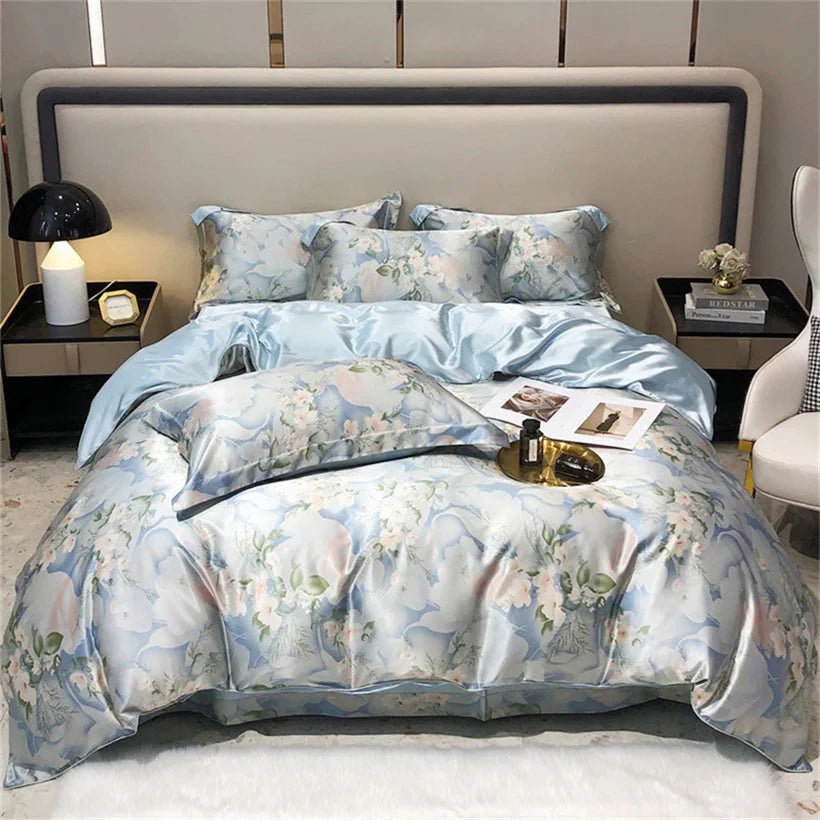 Blend Mulberry Silk 4 Pieces Bedding Set, 1PC Duvet Cover, 1PC Bed Sheet, 2PCS Pillowcases, Luxury Home Textiles Bedclothes - Jaazi Intl