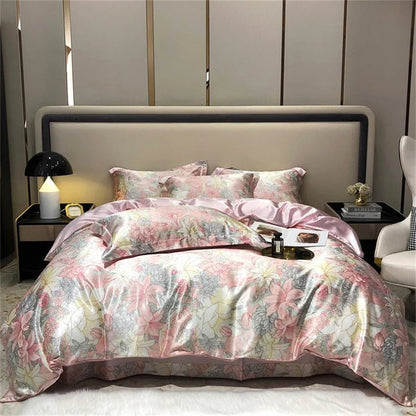 Blend Mulberry Silk 4 Pieces Bedding Set, 1PC Duvet Cover, 1PC Bed Sheet, 2PCS Pillowcases, Luxury Home Textiles Bedclothes - Jaazi Intl