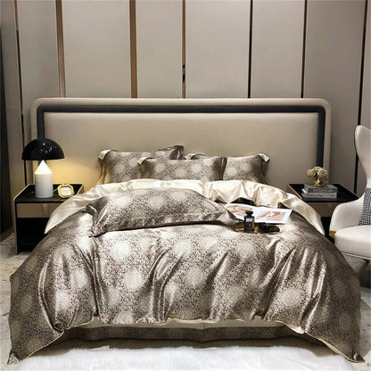 Blend Mulberry Silk 4 Pieces Bedding Set, 1PC Duvet Cover, 1PC Bed Sheet, 2PCS Pillowcases, Luxury Home Textiles Bedclothes - Jaazi Intl