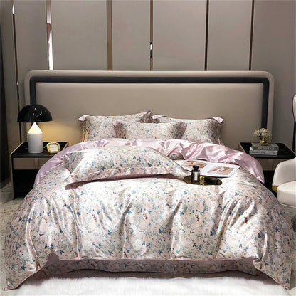 Blend Mulberry Silk 4 Pieces Bedding Set, 1PC Duvet Cover, 1PC Bed Sheet, 2PCS Pillowcases, Luxury Home Textiles Bedclothes - Jaazi Intl