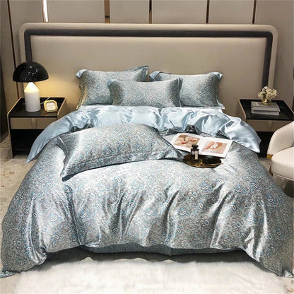 Blend Mulberry Silk 4 Pieces Bedding Set, 1PC Duvet Cover, 1PC Bed Sheet, 2PCS Pillowcases, Luxury Home Textiles Bedclothes - Jaazi Intl