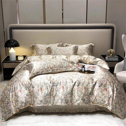 Blend Mulberry Silk 4 Pieces Bedding Set, 1PC Duvet Cover, 1PC Bed Sheet, 2PCS Pillowcases, Luxury Home Textiles Bedclothes - Jaazi Intl