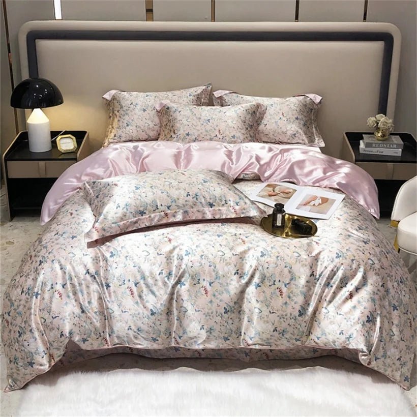 Blend Mulberry Silk 4 Pieces Bedding Set, 1PC Duvet Cover, 1PC Bed Sheet, 2PCS Pillowcases, Luxury Home Textiles Bedclothes - Jaazi Intl