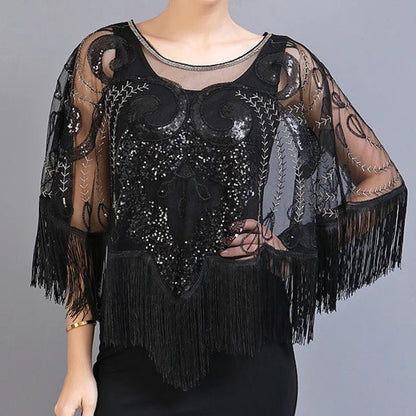 Bling Tassels Blouse Shirt Sexy Women Summer Sequin Casual Tops Camiseta Mujer Poncho Shirt Blusas Pullover Party Club Clothing - Jaazi Intl