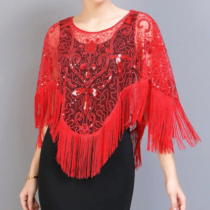 Bling Tassels Blouse Shirt Sexy Women Summer Sequin Casual Tops Camiseta Mujer Poncho Shirt Blusas Pullover Party Club Clothing - Jaazi Intl