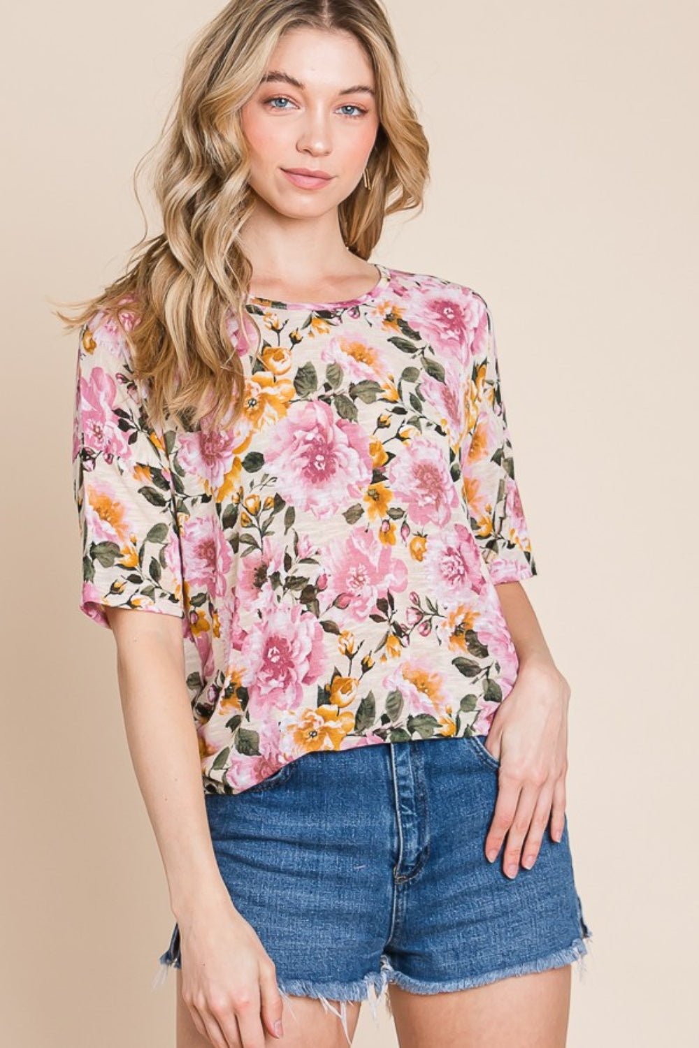 BOMBOM Floral Round Neck T - Shirt - Jaazi Intl