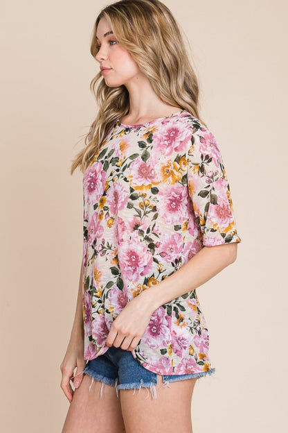 BOMBOM Floral Round Neck T - Shirt - Jaazi Intl