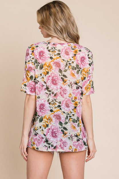 BOMBOM Floral Round Neck T - Shirt - Jaazi Intl