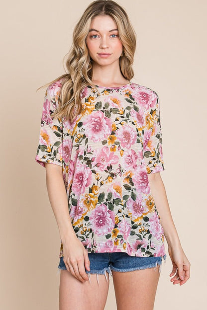 BOMBOM Floral Round Neck T - Shirt - Jaazi Intl