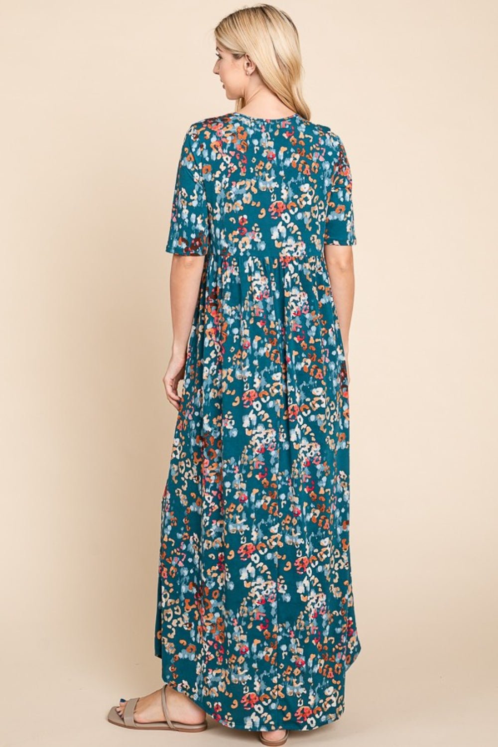 BOMBOM Printed Shirred Maxi Dress - Jaazi Intl