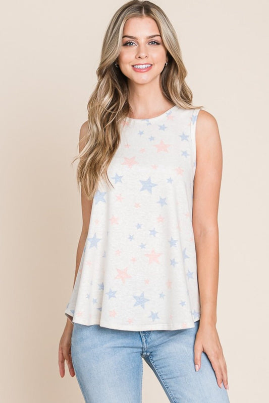 BOMBOM Star Print Round Neck Tank - Jaazi Intl