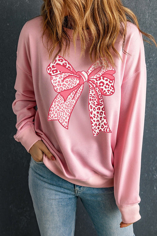 Bow Graphic Round Neck Long Sleeve Sweatshirt - Jaazi Intl