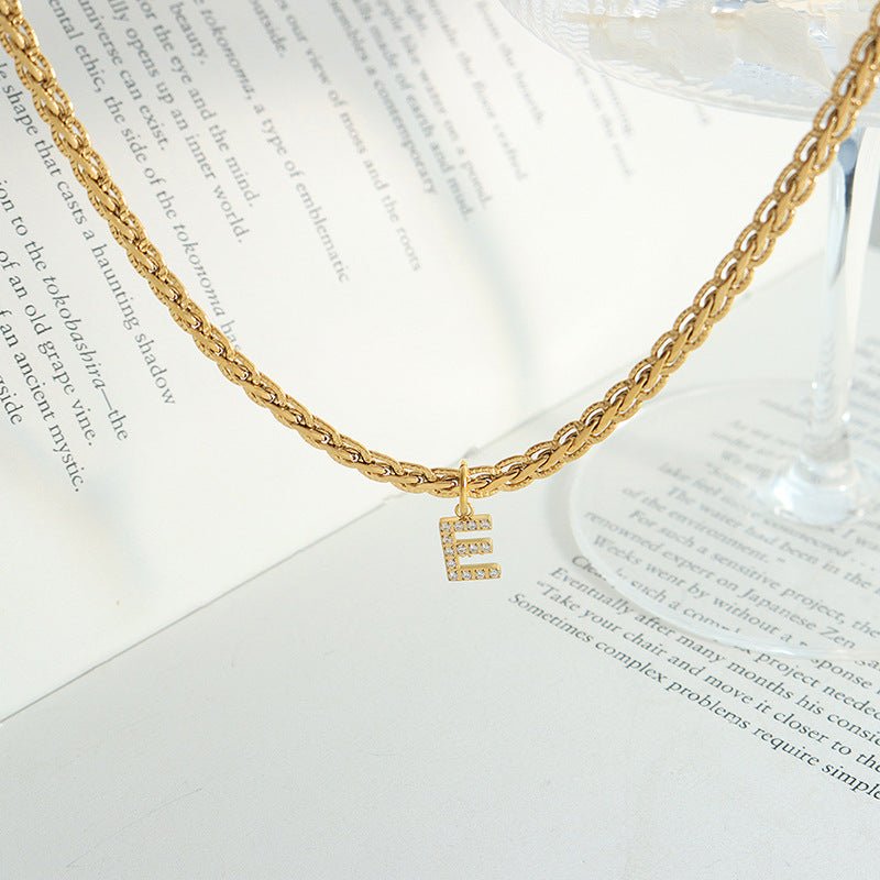 Brass Inlaid Zircon Letter Pendant Necklace - Jaazi Intl