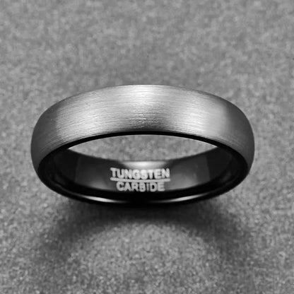 Brushed Silver and Black Tungsten Ring - Jaazi Intl