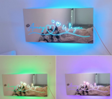 Personalisierte Namensspiegelleuchte für Schlafzimmer, LED-Leuchtspiegel für die Wand, individuelles Foto, Weihnachten, Valentinstag, Hochzeitsgeschenke