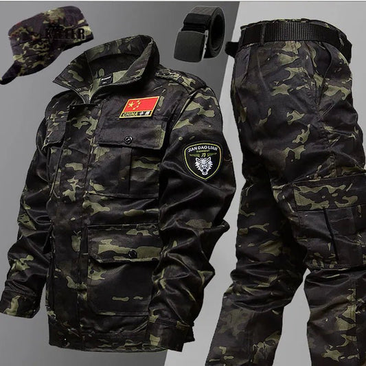 Camouflage Military Tactical Sets Men Multi-Pockets Wear-resistant Combat Jacket+cargo Pants Outdoor Training Fishing Suits Male - Jaazi Intl