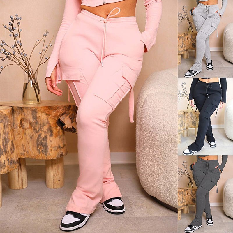 Cargo Pants With Pockets High Waist Drawstring Wide Leg Straight Trousers For Women Overalls - Jaazi Intl