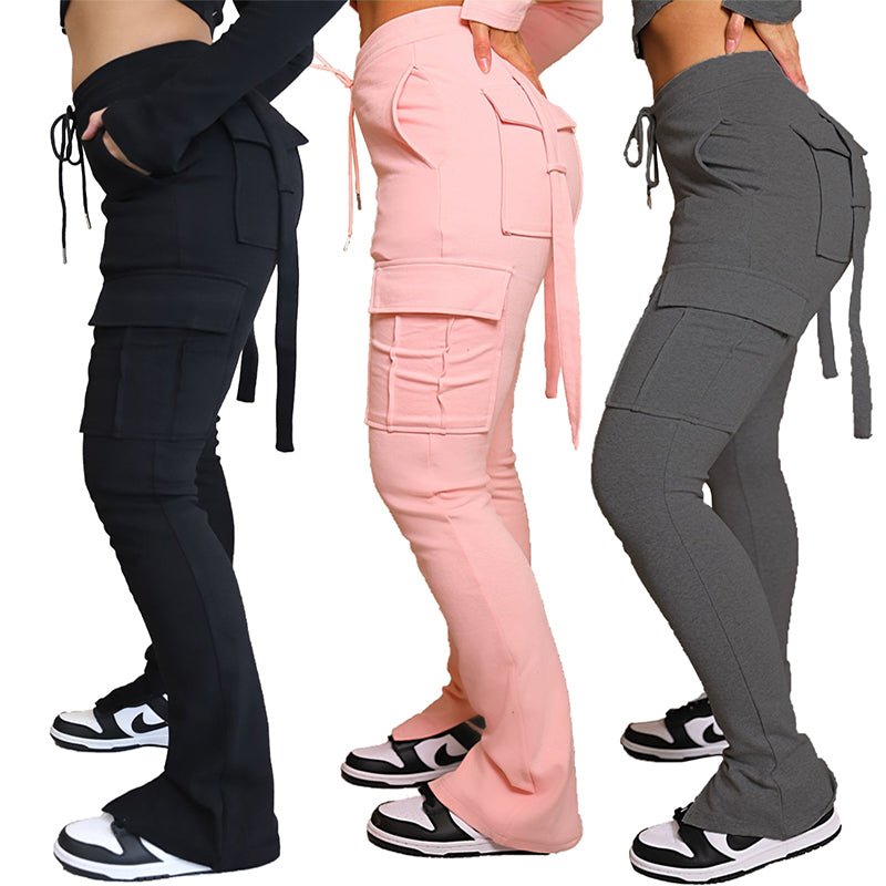 Cargo Pants With Pockets High Waist Drawstring Wide Leg Straight Trousers For Women Overalls - Jaazi Intl