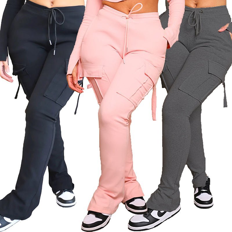 Cargo Pants With Pockets High Waist Drawstring Wide Leg Straight Trousers For Women Overalls - Jaazi Intl