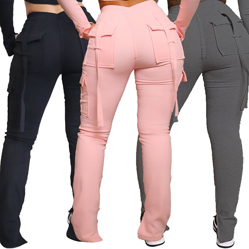 Cargo Pants With Pockets High Waist Drawstring Wide Leg Straight Trousers For Women Overalls - Jaazi Intl