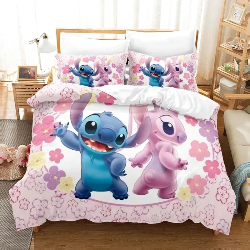 Cartoon Disney Stitch Angel Duvet Cover Set Stitch Post Quilt Cover Pillowcase Bedding Set Kids Adult Comfortable Set Twin King - Jaazi Intl