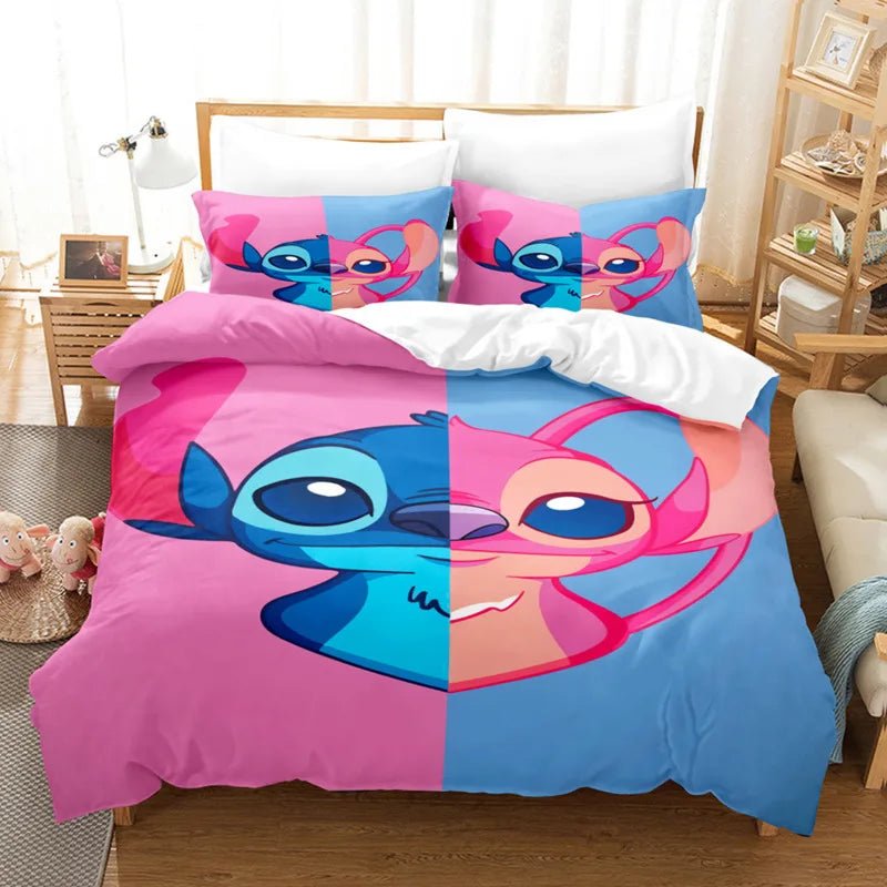 Cartoon Disney Stitch Angel Duvet Cover Set Stitch Post Quilt Cover Pillowcase Bedding Set Kids Adult Comfortable Set Twin King - Jaazi Intl