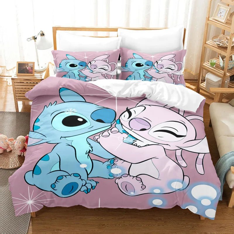 Cartoon Disney Stitch Angel Duvet Cover Set Stitch Post Quilt Cover Pillowcase Bedding Set Kids Adult Comfortable Set Twin King - Jaazi Intl