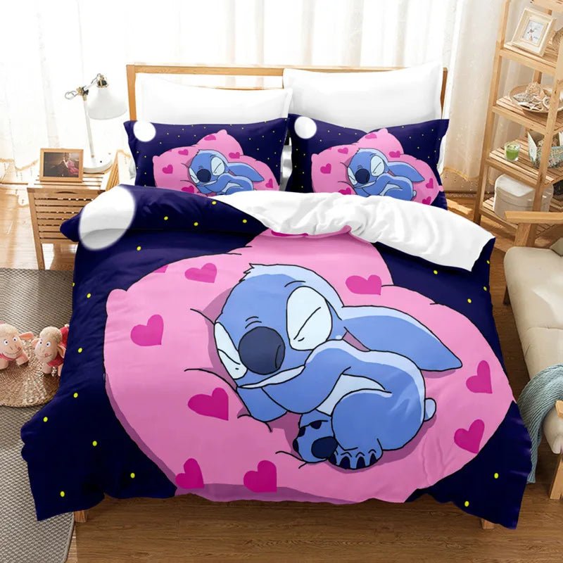 Cartoon Disney Stitch Angel Duvet Cover Set Stitch Post Quilt Cover Pillowcase Bedding Set Kids Adult Comfortable Set Twin King - Jaazi Intl