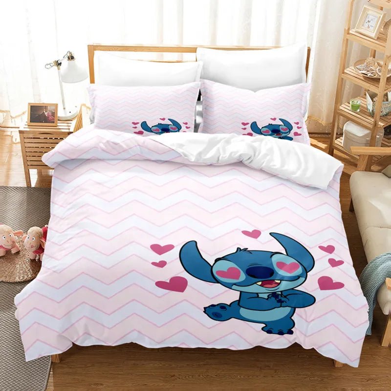 Cartoon Disney Stitch Angel Duvet Cover Set Stitch Post Quilt Cover Pillowcase Bedding Set Kids Adult Comfortable Set Twin King - Jaazi Intl