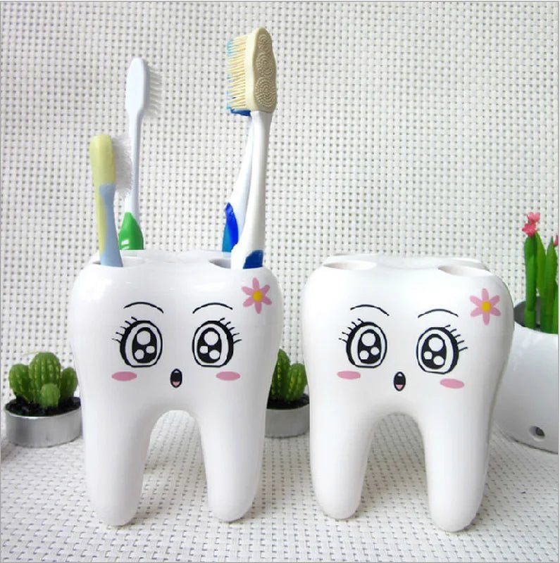 Cartoon Teeth Shape 4 Holes Toothbrush Holder Stand Brush Rack Tooth Brush Shelf Shaving Razor Storage Holder for Bathroom - Jaazi Intl