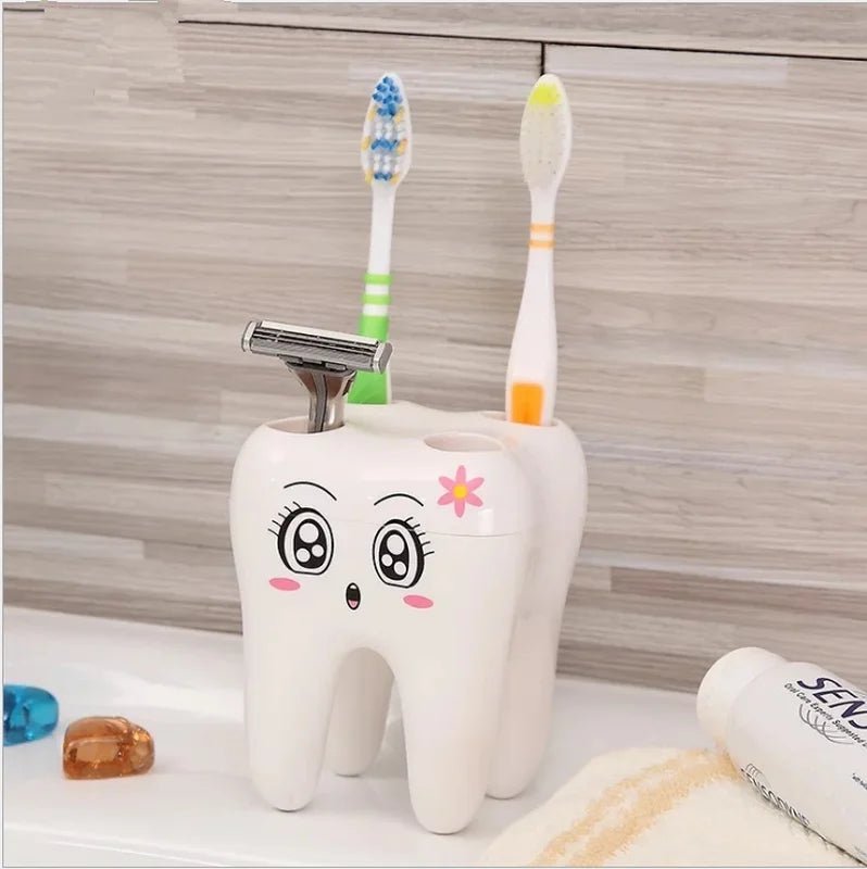 Cartoon Teeth Shape 4 Holes Toothbrush Holder Stand Brush Rack Tooth Brush Shelf Shaving Razor Storage Holder for Bathroom - Jaazi Intl