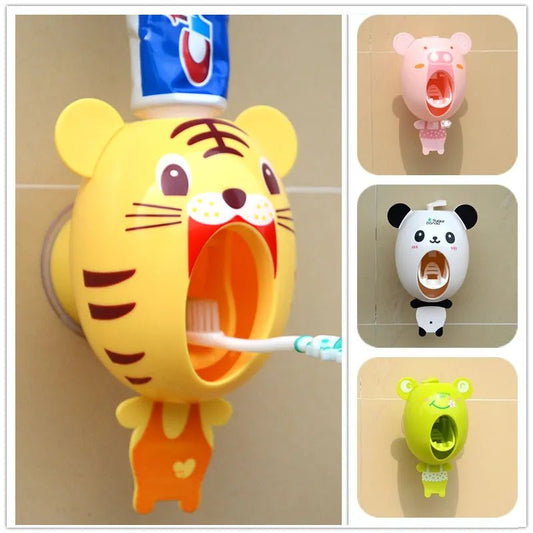 Cartoon Toothpaste Dispenser Strong Suction Sucker Bathroom Accessories Set Toothbrush Holder Automatic Tooth Brush Holder Child - Jaazi Intl