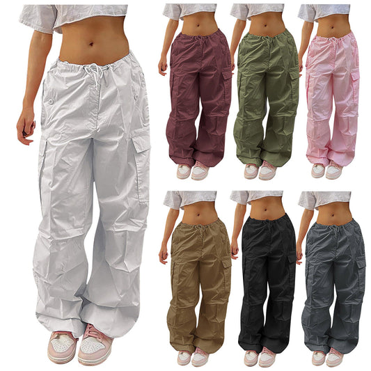 Casual Cargo Pants For Women Solid Color Drawstring Pocket Design Fashion Street Trousers Girls - Jaazi Intl