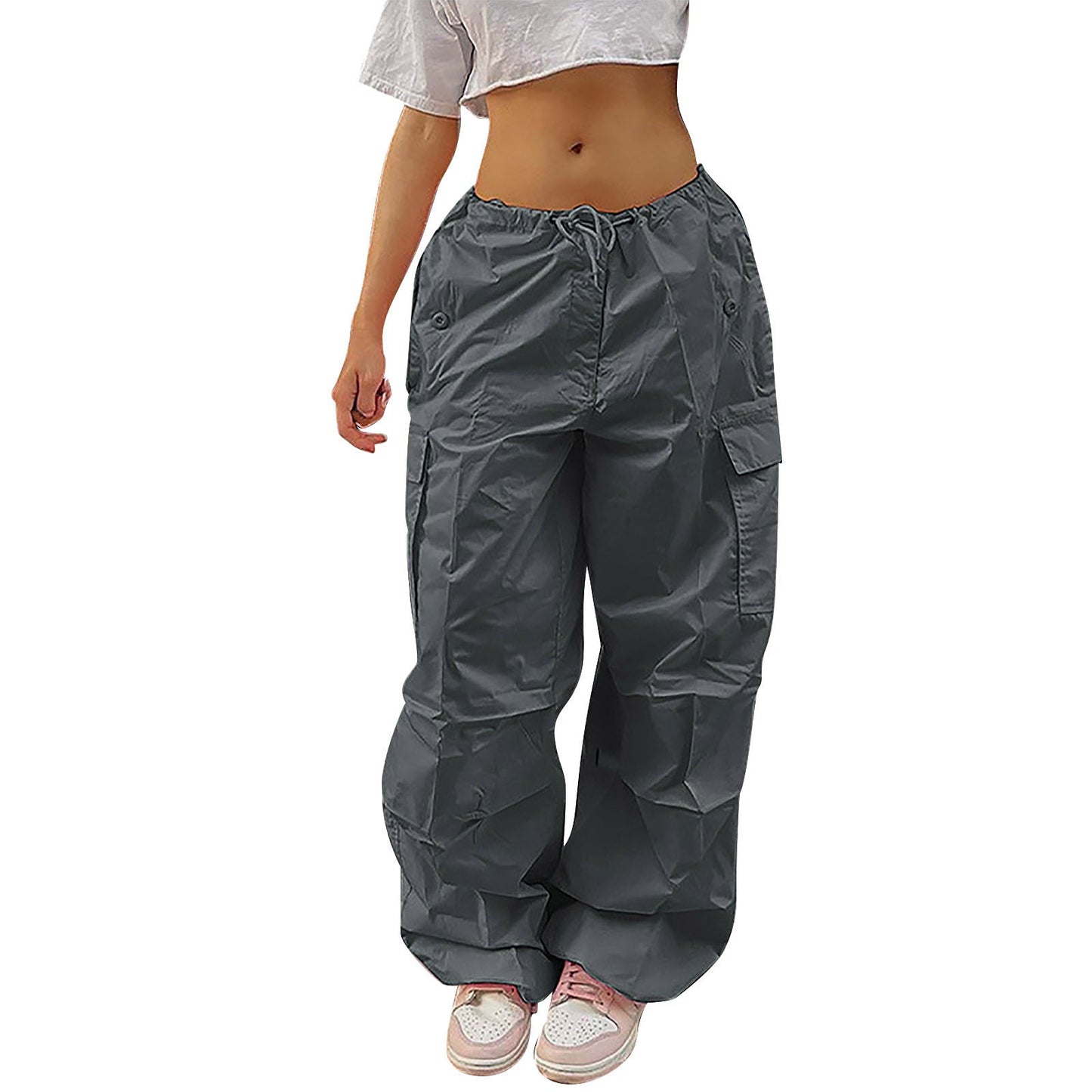 Casual Cargo Pants For Women Solid Color Drawstring Pocket Design Fashion Street Trousers Girls - Jaazi Intl