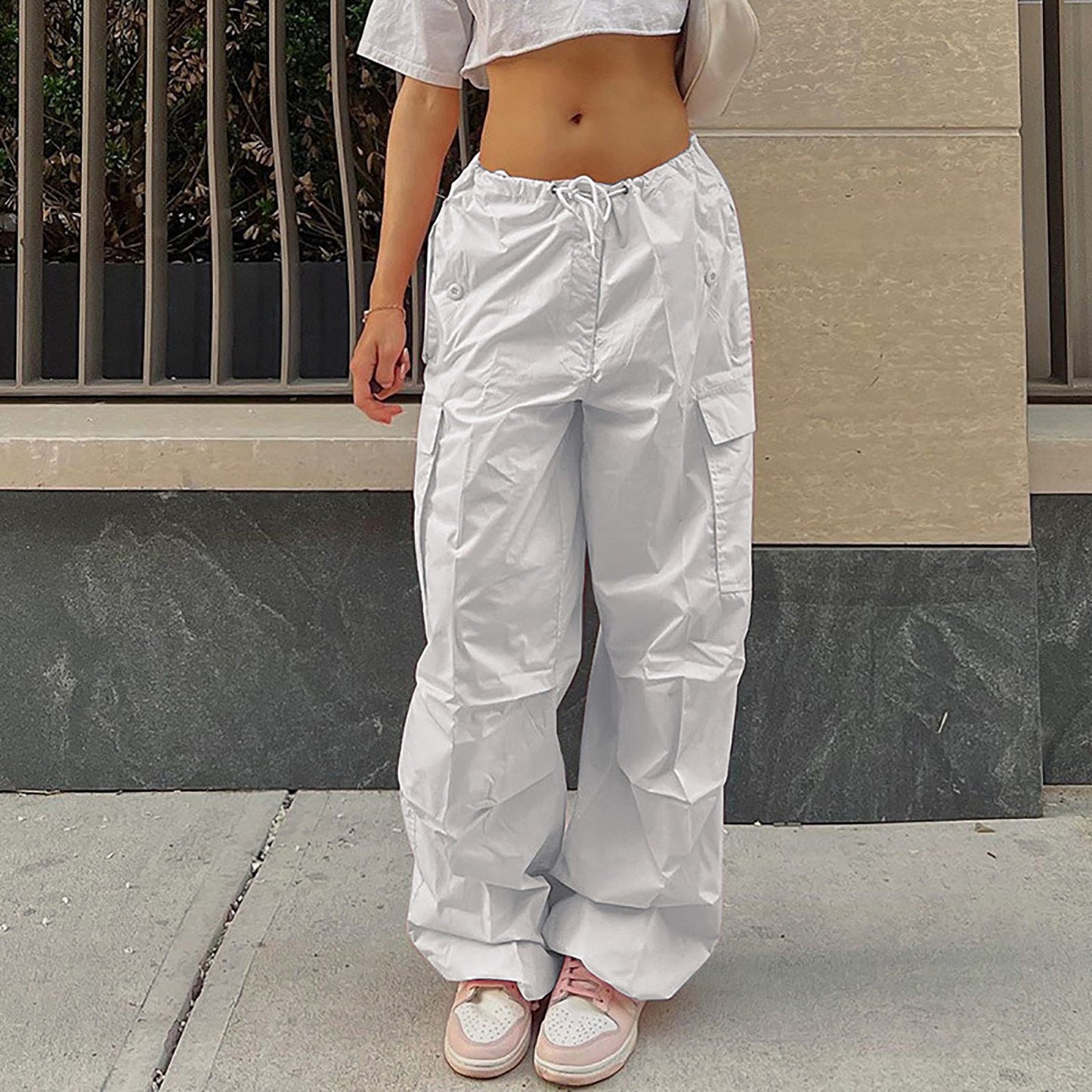 Casual Cargo Pants For Women Solid Color Drawstring Pocket Design Fashion Street Trousers Girls - Jaazi Intl