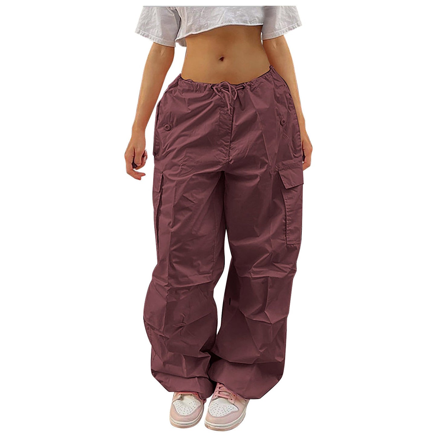 Casual Cargo Pants For Women Solid Color Drawstring Pocket Design Fashion Street Trousers Girls - Jaazi Intl