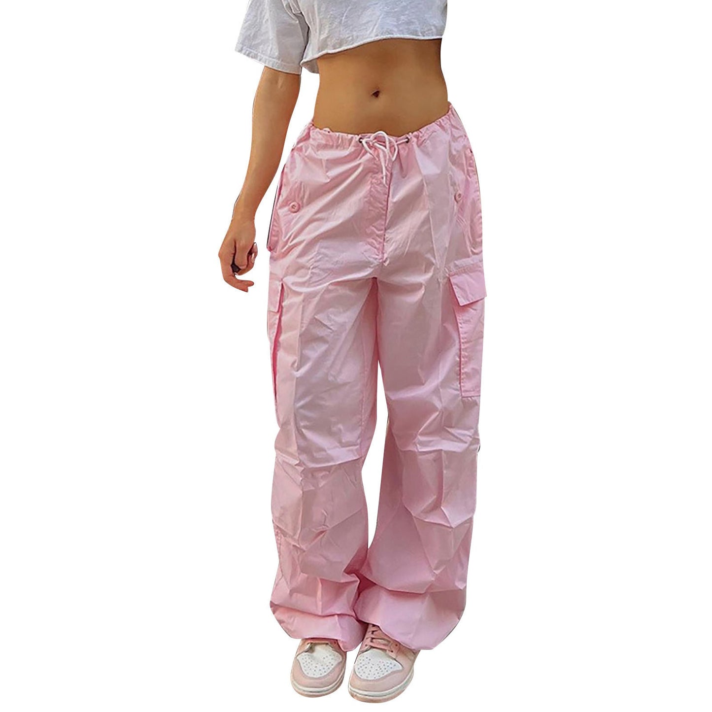 Casual Cargo Pants For Women Solid Color Drawstring Pocket Design Fashion Street Trousers Girls - Jaazi Intl