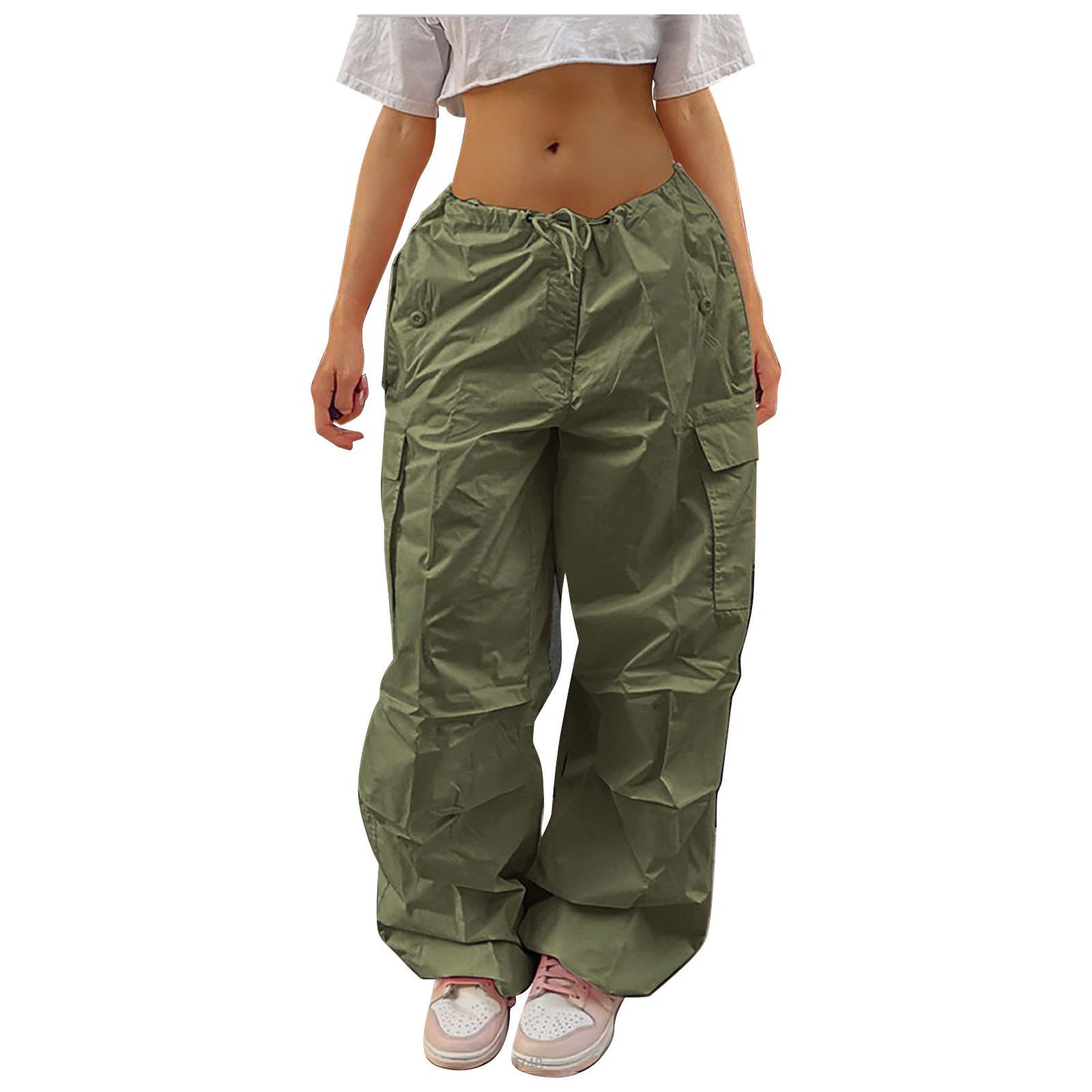 Casual Cargo Pants For Women Solid Color Drawstring Pocket Design Fashion Street Trousers Girls - Jaazi Intl