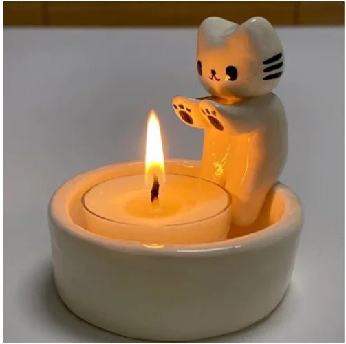 Cat Candlestick Holder Cute Kitten Candle Holder Creative Aromatherapy Candle Holder Home Desktop Decorative Ornaments - Jaazi Intl