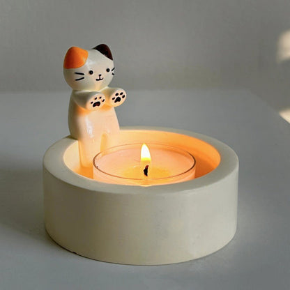 Cat Candlestick Holder Cute Kitten Candle Holder Creative Aromatherapy Candle Holder Home Desktop Decorative Ornaments - Jaazi Intl