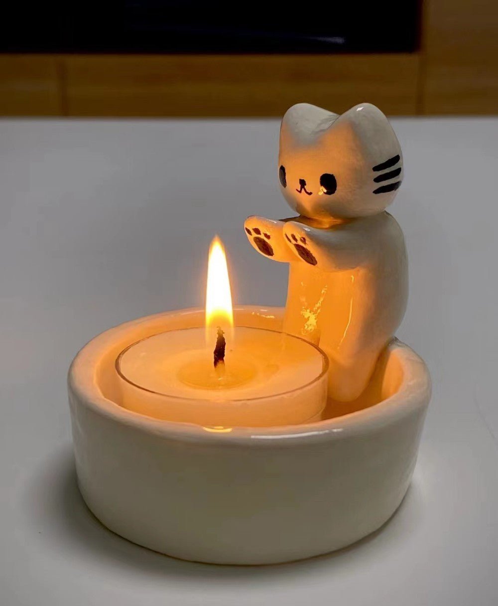 Cat Candlestick Holder Cute Kitten Candle Holder Creative Aromatherapy Candle Holder Home Desktop Decorative Ornaments - Jaazi Intl